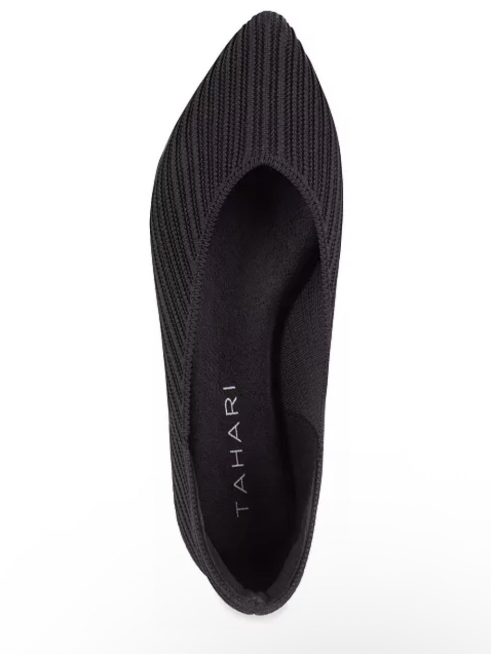 Tahari Black Ribbed Pointed-Toe Flat